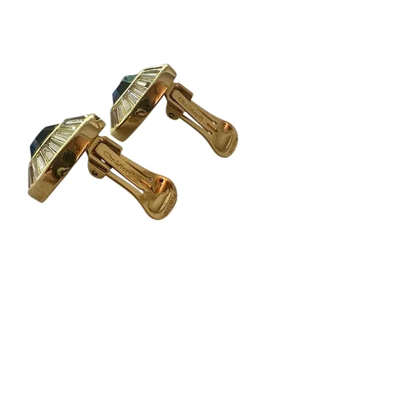 Vintage Christian Dior Earrings – Gold-Tone, Baguette Rhinestones - Picture 4 of 9